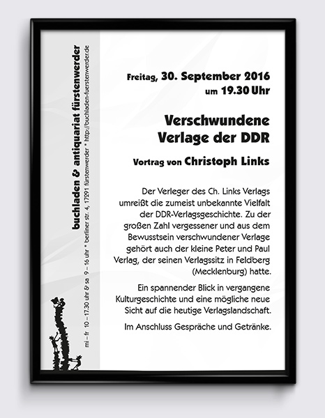 Veranstaltungsplakat: Verschwundene Verlage der DDR